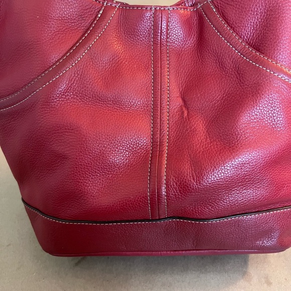 Tignanello Red Genuine Leather Medium Size Double Hand Tote Handbag - Picture 11 of 16